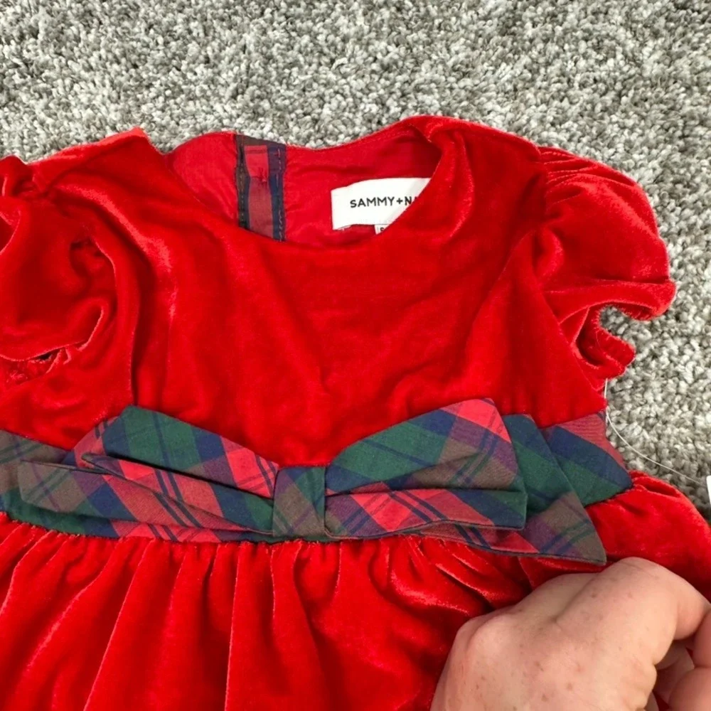 Sammy + Nat Baby Girls Red Velvet Christmas Dress‎ Outfit 6/12M Plaid Bow NWT - Picture 4 of 10